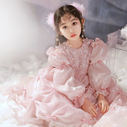粉色蓬蓬纱公主裙，夏季儿童礼服花童婚礼，小女孩主持女童钢琴演出服