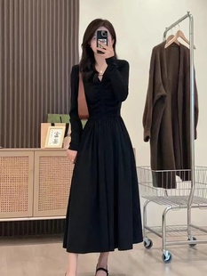 薇薇法式黑色长裙气质连衣裙，女2023秋季设计感收腰显瘦裙子l6186