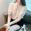 韩国气质荷叶边雪纺衫女夏2024夏季蝴蝶结衬衫洋气短袖设计感