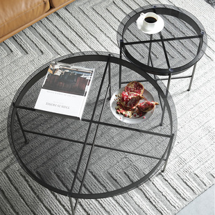 梵也家具轻奢北欧玻璃茶几 组合表情创意小户型简约圆形客厅 圆桌