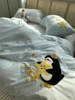 奶油蓝企鹅星星水洗棉毛巾绣四件套全棉1.5m1.8公寓被套床单三件