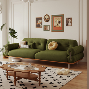 法式复古实木云朵布艺沙发小户型，客厅中古风悬浮三人位沙发组合