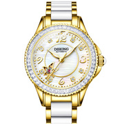 女品牌全自动机械表瑞士进口时尚士手表，镶钻白色watch陶瓷
