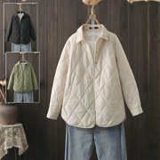 秋冬大码200斤菱格保暖轻薄长袖棉服外套设计感小众，宽松显瘦上衣