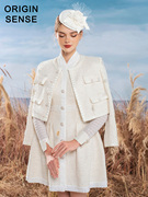 轻奢华丽感设计经典淑女优雅高档连衣裙粗纺小香风纯白色两件套