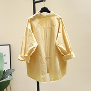 黄色潮牌衬衫女2024早春韩版宽松设计感衬衣长袖小众上衣外穿