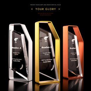 高档水晶奖杯大气金属公司企业年终会团队创意颁奖荣誉定制做