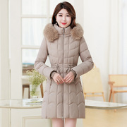 棉衣女中长款2023冬季韩版女士棉服毛领羽绒棉衣修身显瘦外套