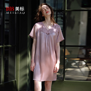 美标19姆米重磅短袖真丝睡裙女夏6A级100%桑蚕丝绸睡衣蕾丝家居服