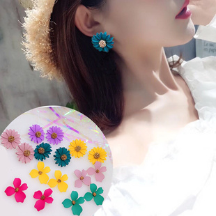 装饰耳环时尚女气质纯银耳针防过敏超仙百搭雏菊花朵立体花瓣耳钉