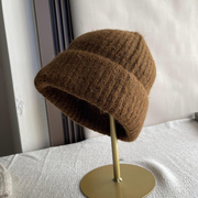 羊毛针织堆堆帽男女秋冬保暖毛线，帽宽松护耳套，头帽米色包头帽子潮