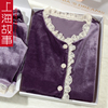 上海故事紫色睡衣女金丝绒套装，秋冬长袖家居服冬季保暖高级感