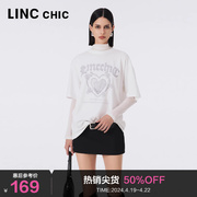 LINCCHIC金羽杰短袖T恤女廓形感圆领白色印花短袖女T恤S233TS437Y