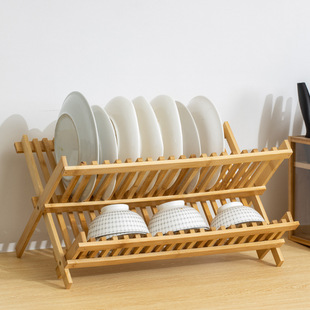 楠竹沥水架厨房双层菜盘子收纳架晾放碗架沥，干架竹制通风置物架子