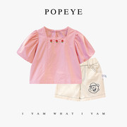 大力水手popeye女童短袖衬衫，儿童衬衣甜美宝宝2024夏装洋气