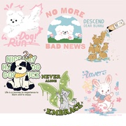 趣味可爱卡通粉色兔子蝴蝶印花t恤卫衣图案，热转印白墨烫画耐水洗