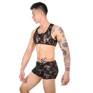男士透明内裤镂空小背心性感，情趣纯色紧身高，弹力无袖上衣gay同志