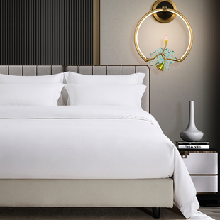 五星级酒店床上用品四件套纯棉，床单被套宾馆，专用全棉白色布草床品