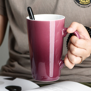 简约水杯陶瓷带盖勺创意个性潮流马克杯家用大容量咖啡杯