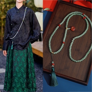 串珠斜挎链平安扣，长款项链新中式文艺复古女流苏，马面裙饰品宝石