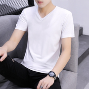 纯棉t恤男士短袖V领韩版潮流半袖纯色夏季衣服体桖男装长袖打底衫