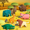 哈福玩具科普非洲动物，骨骼拼装狮子鳄鱼积木创意，新奇场景潮玩摆件