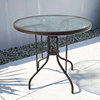 户外庭院经济型圆形简约方桌黑色，钢化玻璃大圆桌，现代商用时尚餐桌