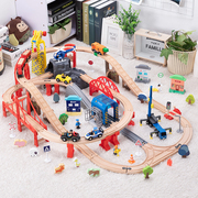 儿童木制电动火车轨道套装勒酷玩具积木小火车，轨道车兼容米兔