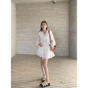 辰米范 法式白色v领衬衫女早春2024年设计感蕾丝拼接长袖小衫上衣