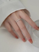 s925银ins风简约几何圆形，排钻戒指日韩版女式气质银饰指环