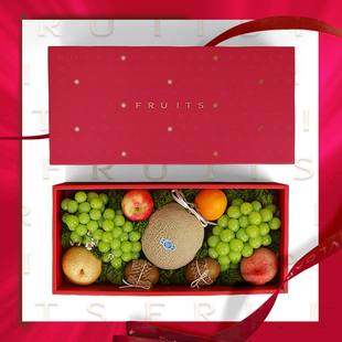 丁峰·高档长方形通用水果，包装盒烫金红色，星星手提礼盒10-15斤装