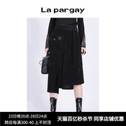 Lapargay纳帕佳秋冬女装黑色裙子个性时尚不对称中长款半身裙