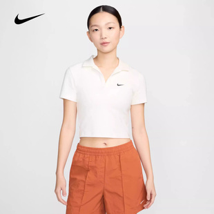 Nike耐克短袖深V针织衫运动短款修身透气T恤POLO衫女DV7885-133