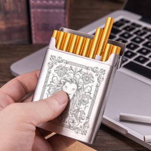 德国mooii不锈钢中支烟盒男便携20支装6.5烟盒，金属香烟盒diy超薄