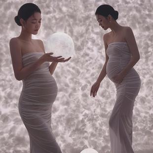 孕期性感梦幻文艺，拍照服装影楼孕妇唯美写真摄影抹胸连衣裙