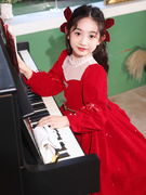 儿童晚礼服女童十岁生日公主裙女冬款钢琴演出服2023冬季加绒