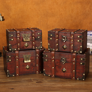 藏宝箱老式木箱子复古收纳盒带锁储物箱木质大号中式密码密室道具