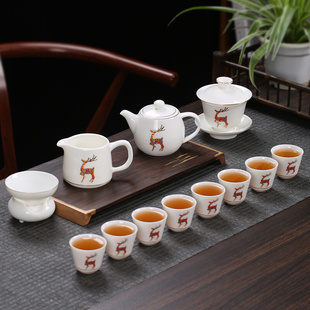 白瓷羊脂玉功夫茶具陶瓷器日式简约泡，茶壶盖碗茶杯整套装家用高端