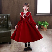 女童连衣裙秋冬韩版洋气儿童红色裙子加绒加厚女孩新年服冬装
