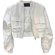 美式复古工装白色短款外套女秋冬季小个子棉服开衫夹克棒球服上衣