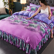 加厚牛奶绒四件套冬季珊瑚绒花卉床上用品双面保暖法兰绒床裙床单