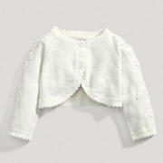 儿童百搭开衫 女童宝宝婴儿纯棉白色钩花针织衫毛衣长袖外套坎肩