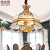美式餐厅吊灯雕花复古全铜灯 欧式饭厅灯书房吊灯创意玻璃焊