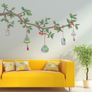 墙纸自粘卧室温馨绿植树枝，小清新墙上创意，房间墙壁装饰贴纸墙贴画