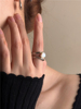 安小柏通体925纯银线条设计小众轻奢百搭天然珍珠镶嵌食指戒指