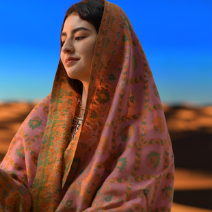 油画般朦胧美-印度卡尼羊绒，织花柔软舒适波西米亚风女士围巾披肩
