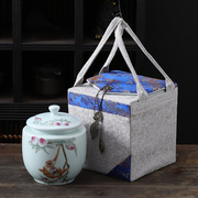 德化陶瓷茶具青花瓷缠枝莲密封罐，红茶绿茶储藏陶瓷茶叶罐礼盒套装