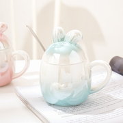 可爱兔子马克杯少女心情侣陶瓷，水杯高颜值杯子，ins风咖啡杯带盖勺