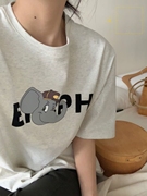 韩系卡通小象印花短袖t恤女夏季设计感小众百搭宽松体恤纯棉上衣