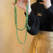 国风108颗绿色串珠流苏项链新中式高级感长款斜挎链毛衣链配饰品